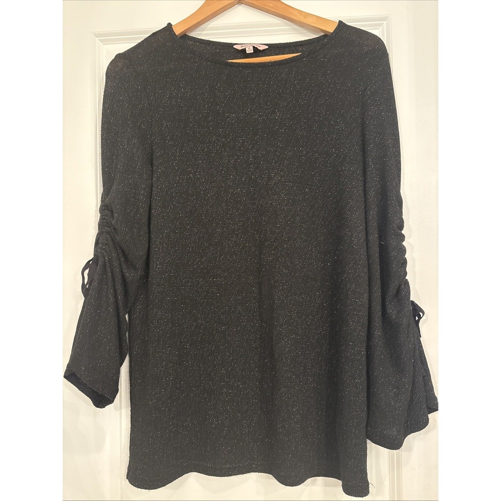 Juicy Couture Womens Glitter Long Sleeve Top With Ruched Bow Sleeves M